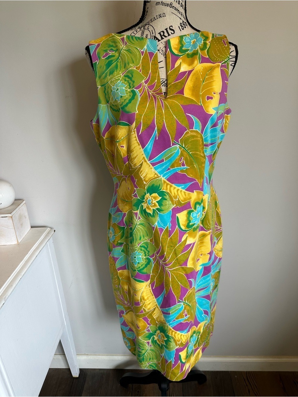 David Meister Tropical Print Sleeveless Sheath Dress Size 10